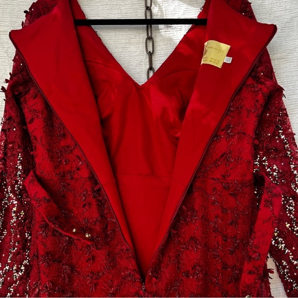 Vintage Beaded Red Gown Maxi Rhinestone Belted Dress 50 Whimsicore - Picture 7 of 14